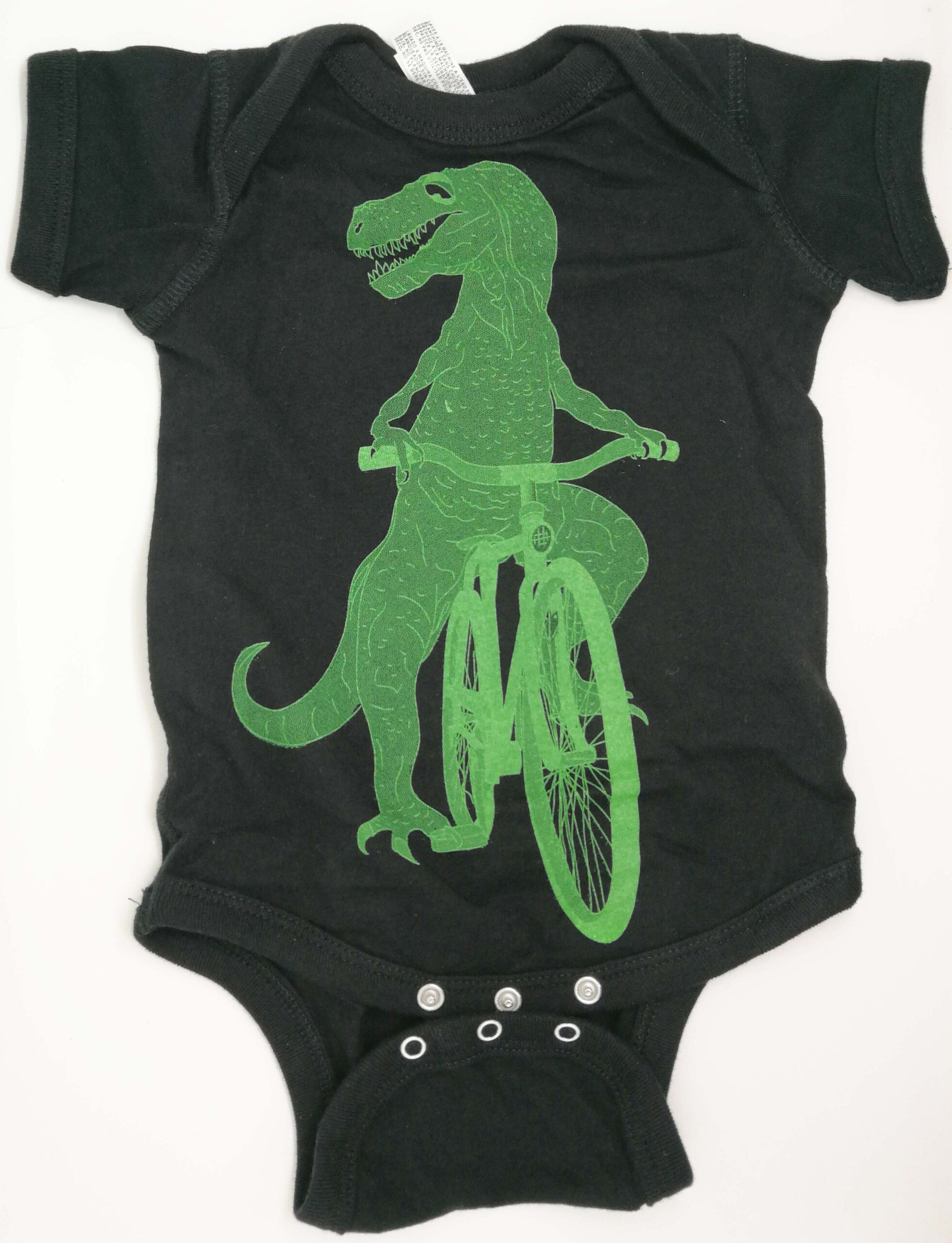 Dinosaur on a bike baby grow